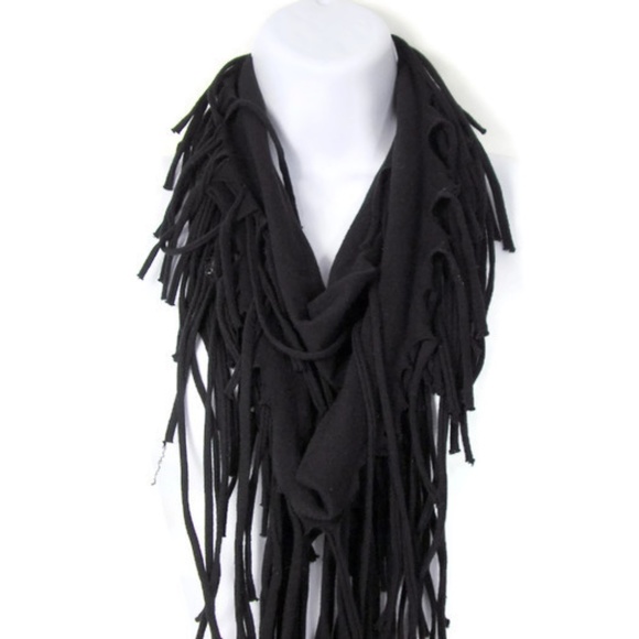 Black Cotton Fringed Infinity Scarves Fringe Scarf - Picture 1 of 2
